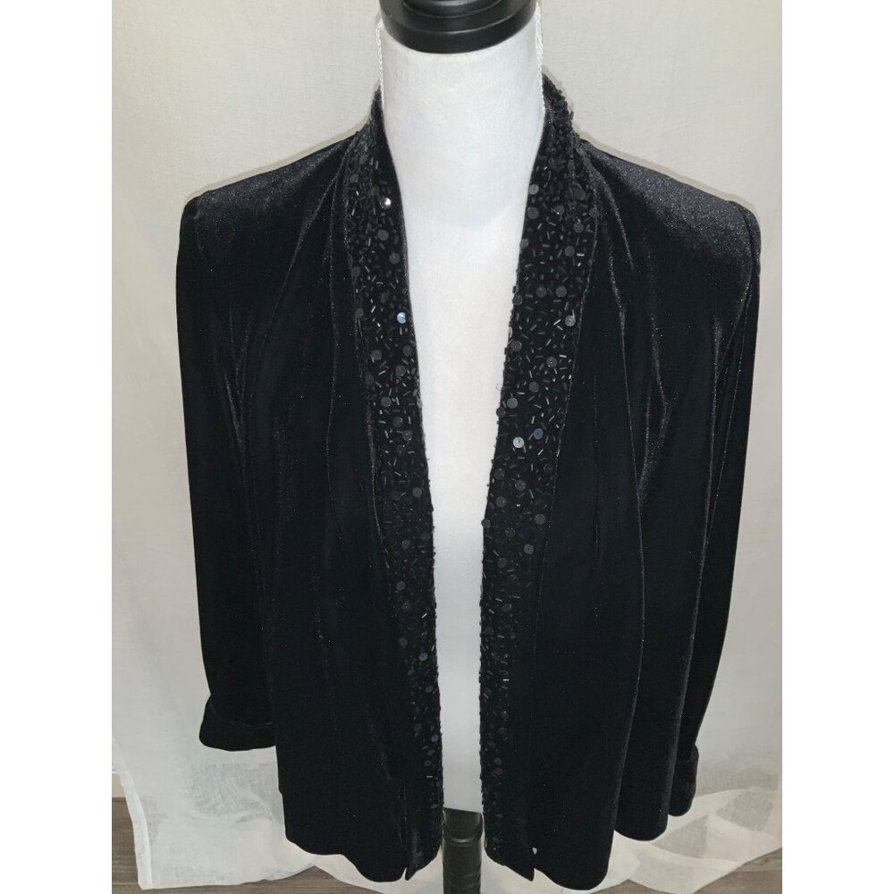 J.R. Nites Medium by Caliendo Beaded & Sequined Black Lined Velvet Jacket - Picture 3 of 6